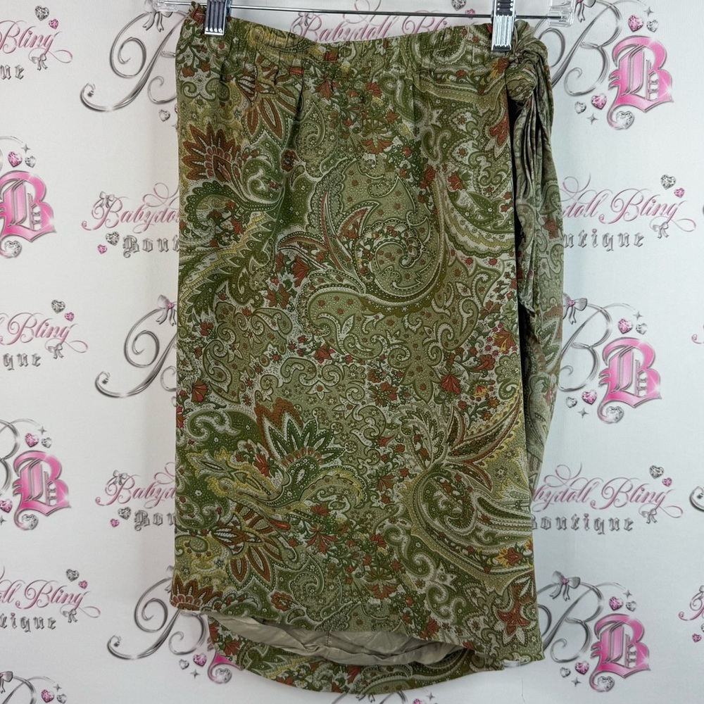 Liz Claiborne skirt paisley orange Olive Green Paisley Midi Wrap Skirt